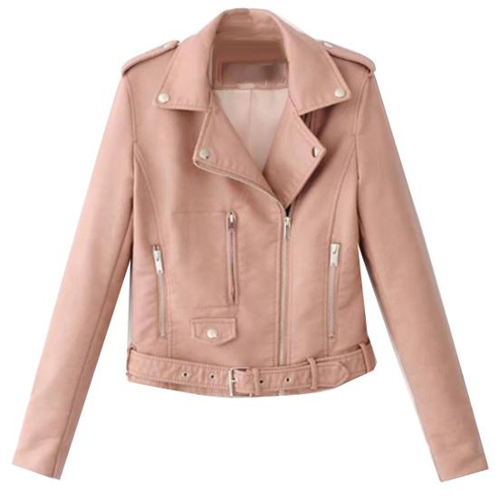 

Женская кожаная куртка с длинным рукавом, лацканами, застежкой-молнией и карманом на пуговицах, короткое пальто для мотоцикла M