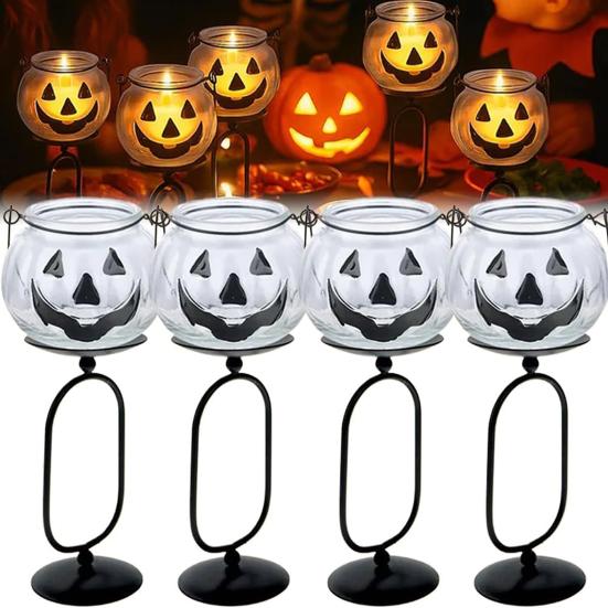Pumpkin Candlestick Halloween Candle Holder with Stand High Stability Ghost Tealight Candle Bracket Party Decoration