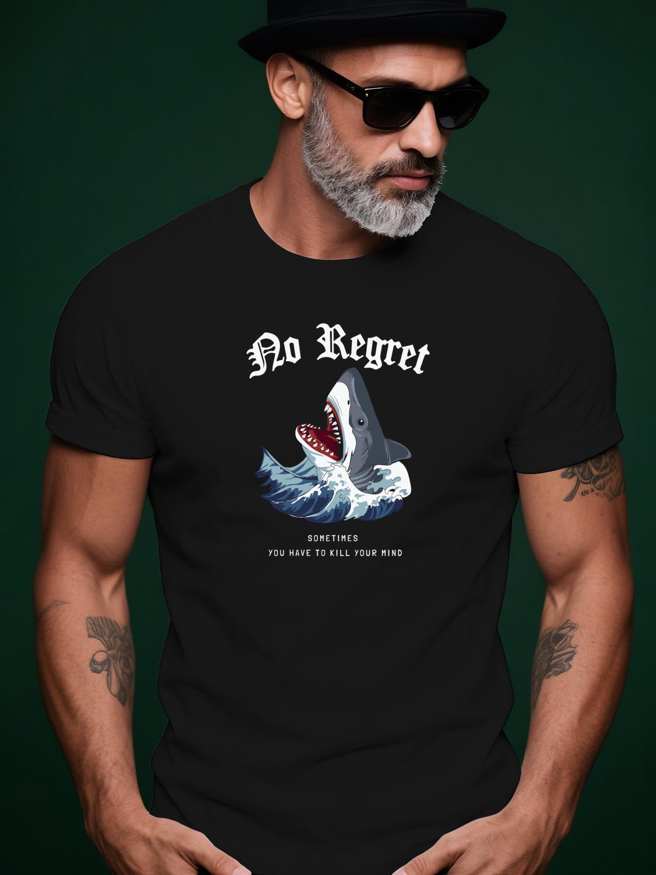 No Regrets Shark Graphic Tshirt - Casual Summer Cotton ... XXXXL