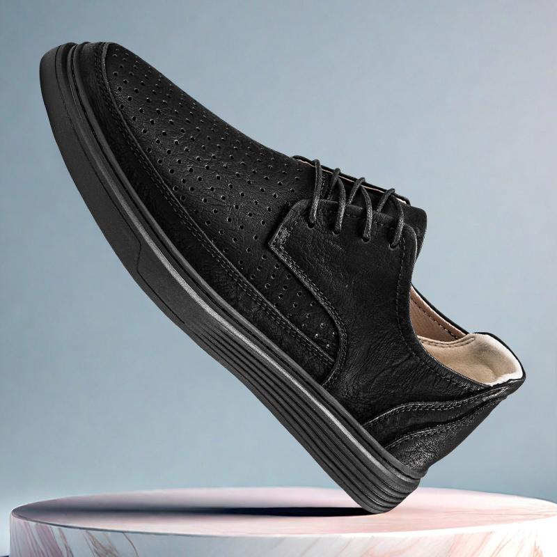 Fashion Men Oxfords Leather Shoes Lace Up British Style Mens Casual Shoes Brand Summer Punching Leather Breathable Moccasins Size 36-48