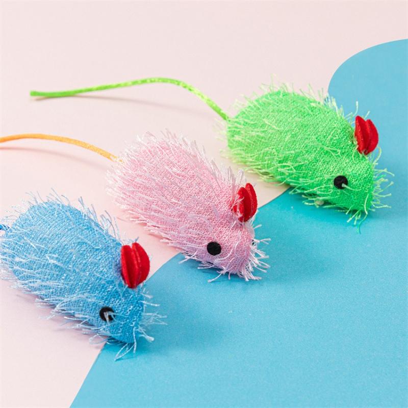 

3 PackCandy Colored Pine Needles Cloth Mouse Shaped Cat Toys Interactive for Cats