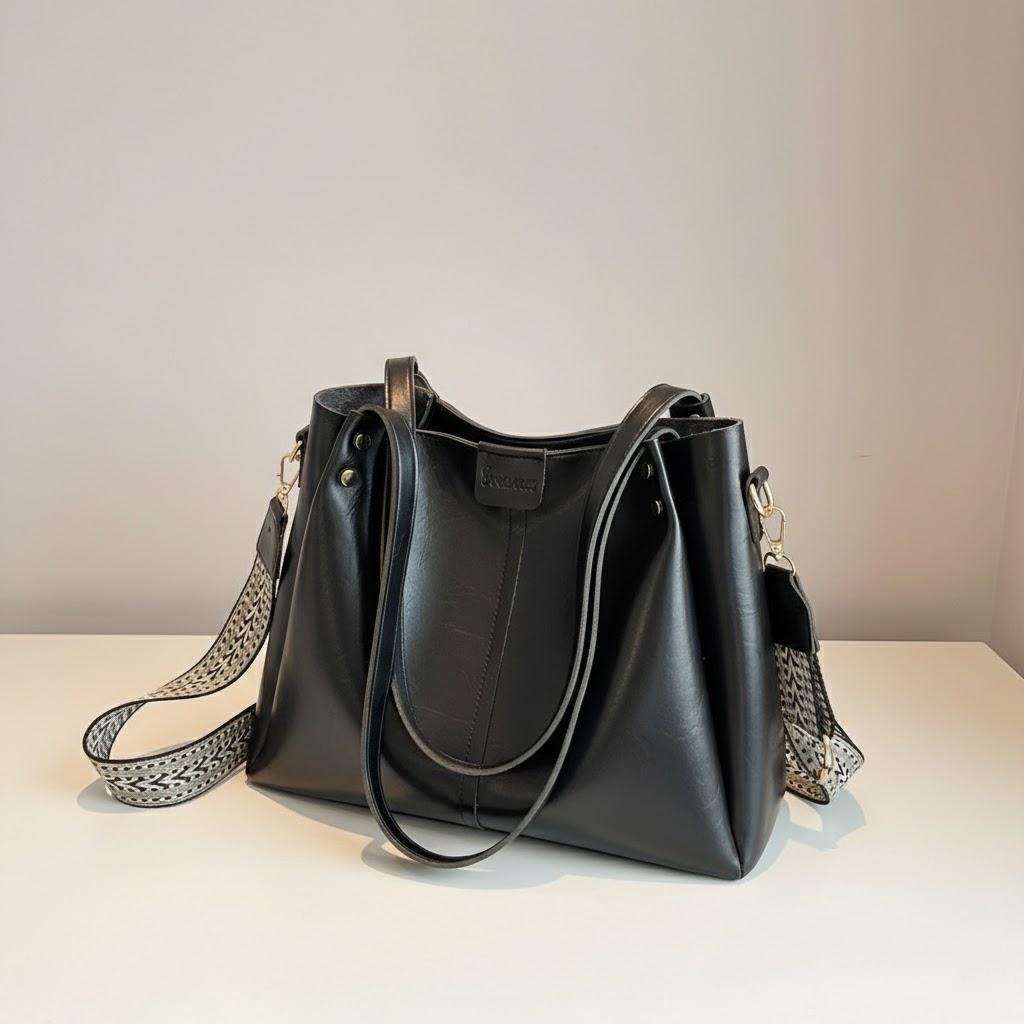 

Large Capacity Lightweight PU Leather Shoulder Bag Waterproof Multi Compartment Handbag for Wallet Phone and Cosmetics чёрный