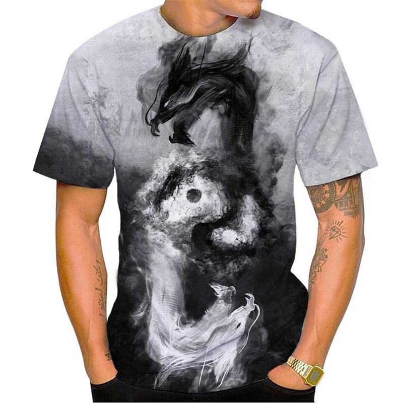 Gossip Tai Chi Yin Yang Men's T-Shirt 3d Printing Graphic Cool Dragon T Shirt Outdoor Casual Short Sleeve Round Neck Tees Tops