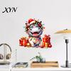 Decorative Stickers for Balcony Cartoon Hippo Christmas Wall Decal, Cute Sticker with Colorful Lights & Creative Gift Kids Xmas Balls, Waterproof