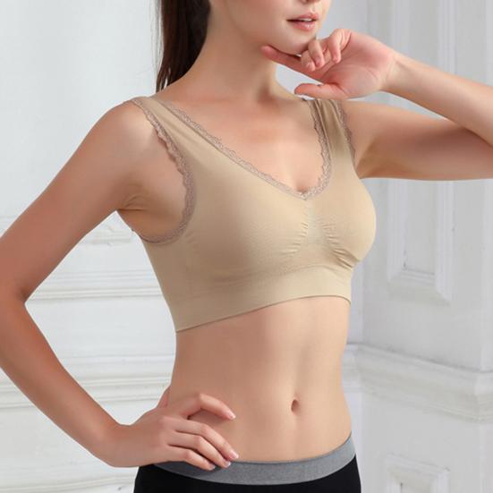 Jednobarevné dámské krajkové lemování Bezešvé vycpané drátěné podprsenky Crop Top spodní prádlo