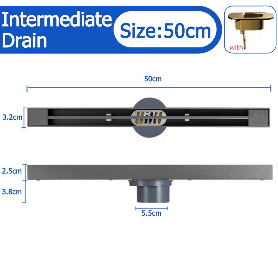 Black Floor Drain 30 40 50cm Kitchen WC Bathroom Shower Large displacement Linear Drainage Side Floor Drains 304 Stainless Steel