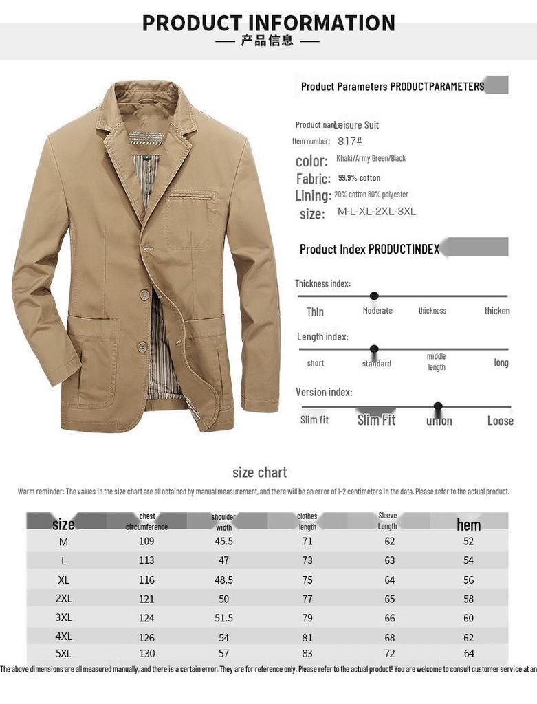 Blazer da uomo in cotone taglie forti, stile primavera/autunno, giacca da abito casual 817#