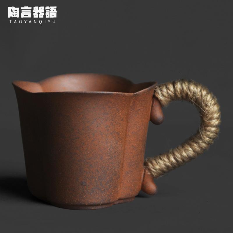 

50ml Old Rock Clay Petal-shaped Handle Cup Vintage Tea Bowl Tea Wine Cup Set Tea-tasting Fragrance Cup Jianzhan Master Cup Gifts As Your Choose