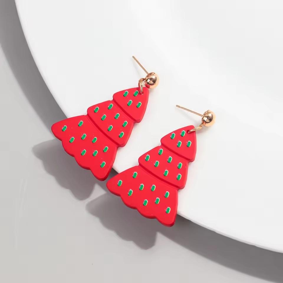 New Glitter Pink Christmas Tree Acrylic Earrings for Women Girls Cute Sweet 3-Tree Long Dangle Earring Party Jewelry Gifts