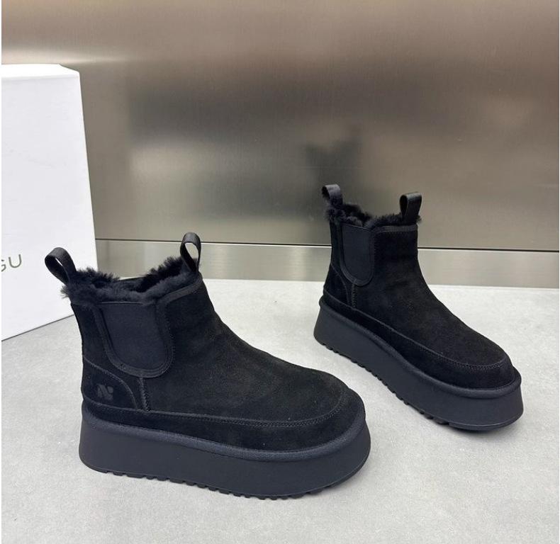 

Зимние женские ботинки на толстой подошве, утепленные мехом, 2025 новая коллекция, короткие ботинки, утепленные хлопковые ботинки для Северо-Востока 40 чёрный