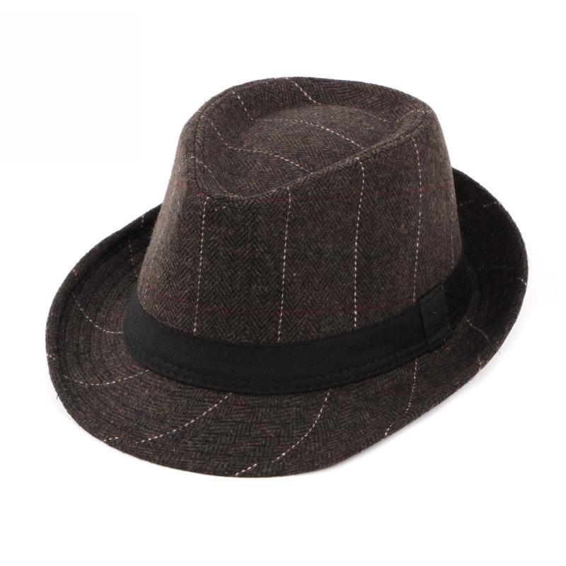 Unisex Woolen Tweed Fedora Hat Panama Trilby Cap Retro British Style Plaid Herringbone Jazz Hat Autumn Winter Warm Sun Hat