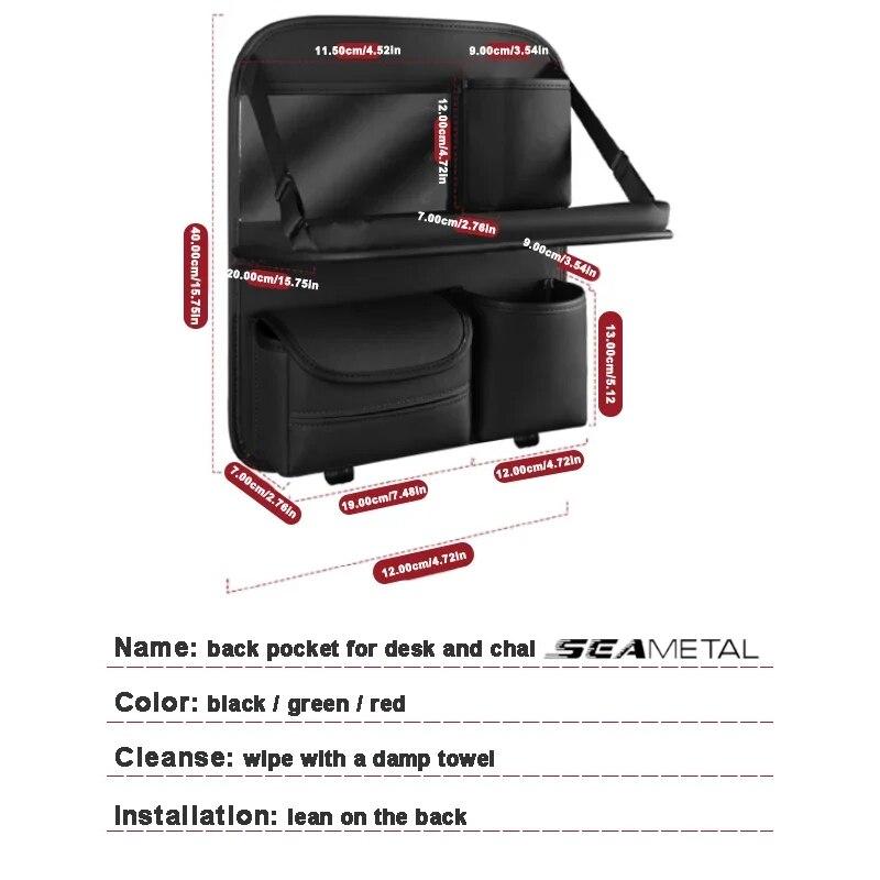 SEAMETAL All In One Car Seat Back Organizer with Snack Tray Large Load-Bearing PU Leather Hanging Auto Storage Bag Tissue Holder