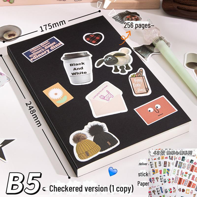 Thickened A5/B5 Student Notebook: Black, Lined/Blank, Retro Style