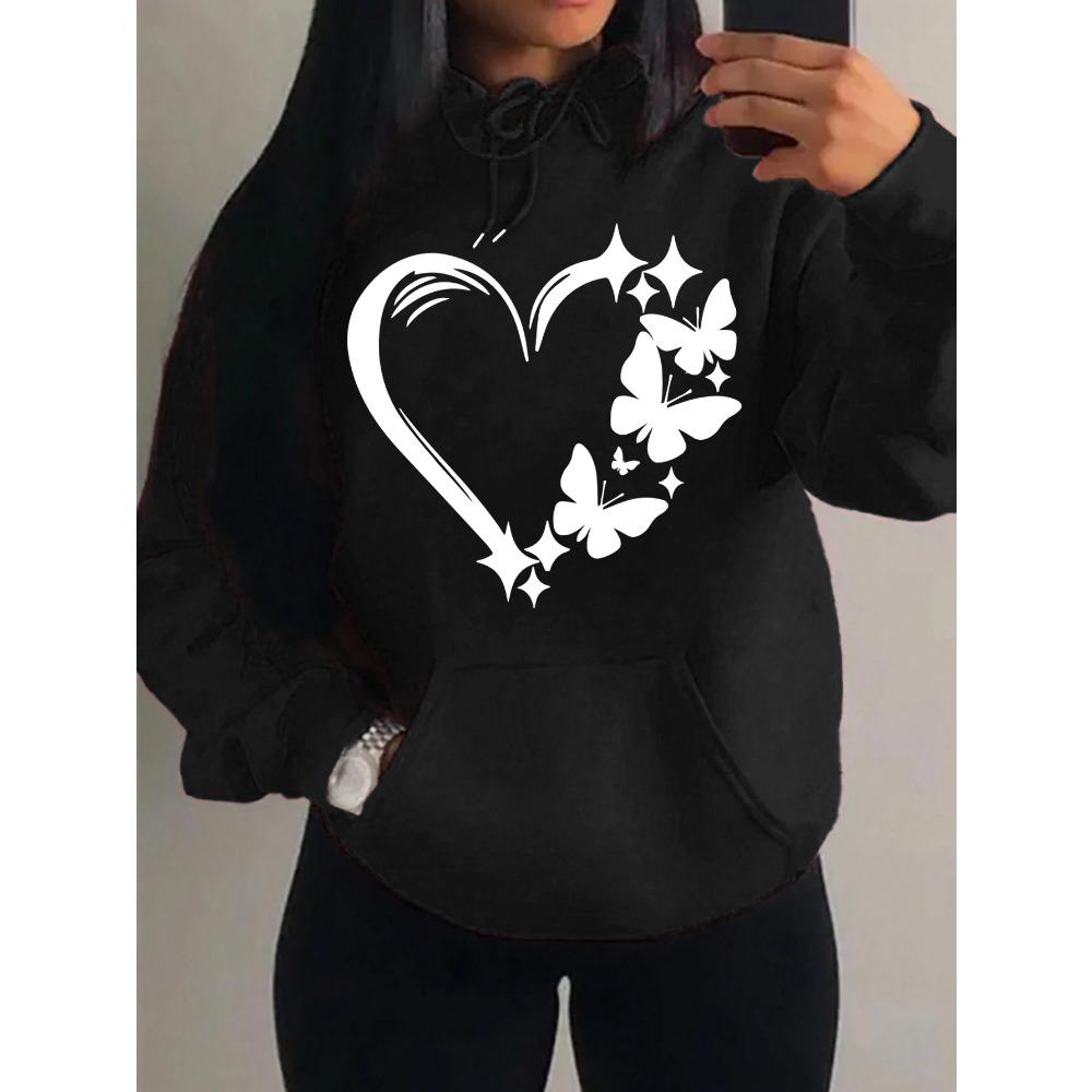 Combination Of Love And Butterfly  Pattern Hoody Women Hip Hop Street Hoodies Trendy Pocket Clothes Vintage Multicolor Hoodie