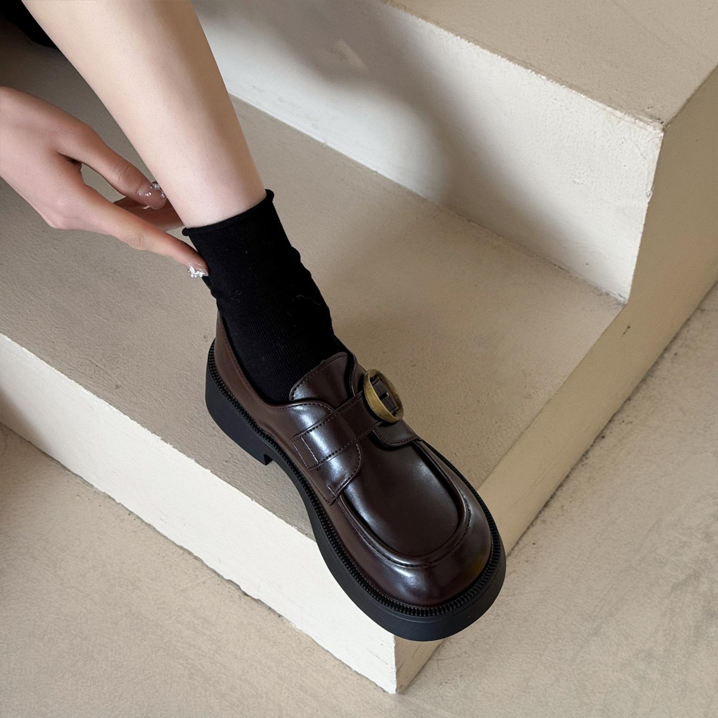 

[Дядя Обувь] Новые лоферы на платформе женские в британском стиле маленькие кожаные туфли осенние туфли-однопедальки женские черные туфли 40