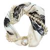 Magnetic Clasp Pearls Chain Necklace Floral Satins Scarf Elegant Silk Skinny Narrow Neckerchief for Fashionable Women