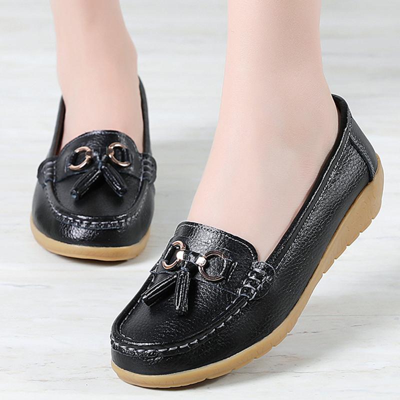 Fashion Women Flats Genuine Leather Casual Nurse Shoes Moccasins Ballet Flats Footwear Women Shoes Retro Plus Size Shoes Female