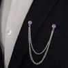 Men Suit Pin Rhinestone Decor Double Chains Anti-slip Dress-up Polished Coat Collar Pin Coat Brooch Adult Clothes Hats Bags Jewelry