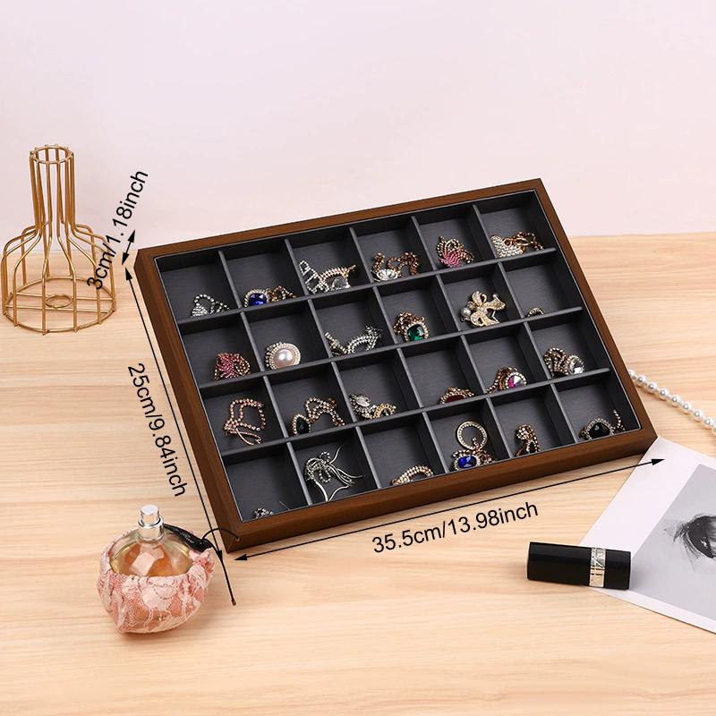 1pc Vintage Black Walnut Pattern Wooden Jewelry Tray Necklace Bracelet Earrings Ring Display Storage Trays Counter Showcase Prop