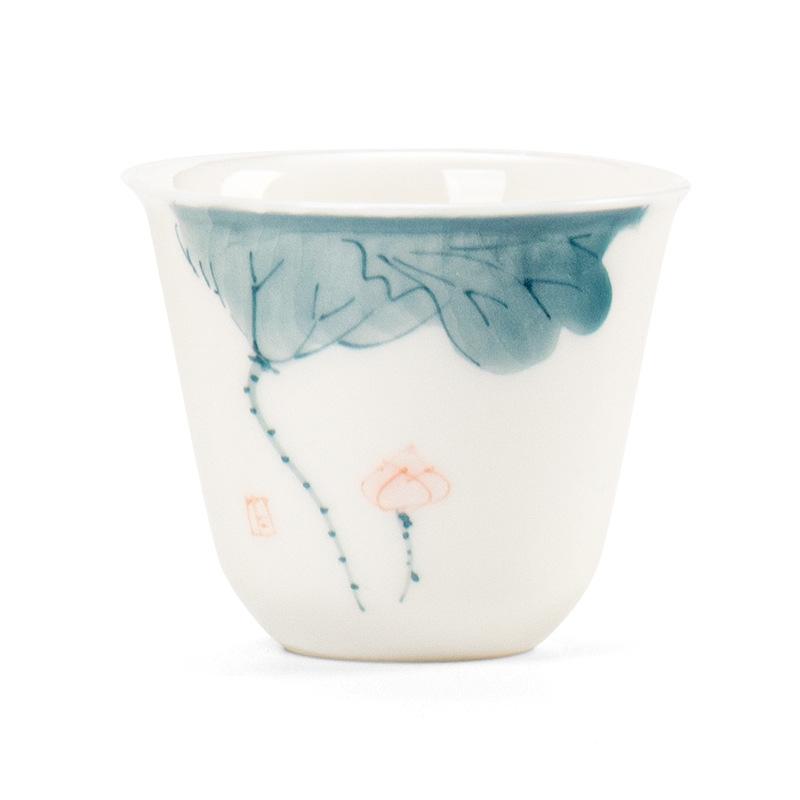 Hand-painted Lotus Teacup Jade Porcelain Underglaze Single Cup Household Ceramic Kung Fu Tea Cup Teaware Chinese Gongfu Tea Bowl