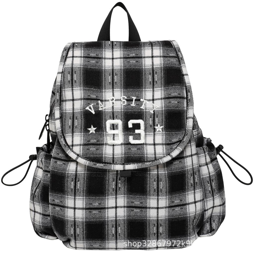 A Niche Retro Checkered Backpack for Women, A Casual Schoolbag for Autumn and Winter