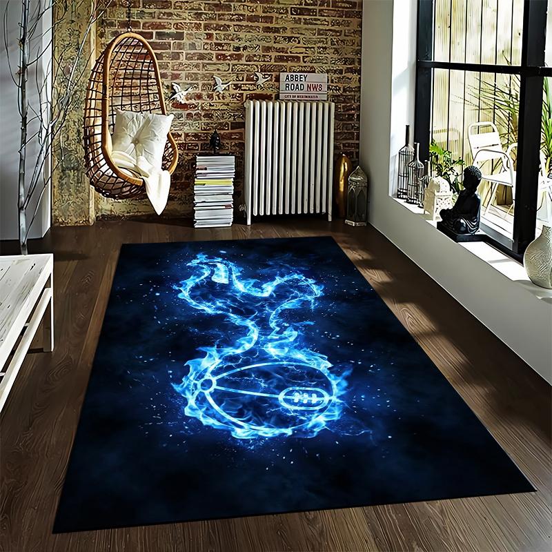 "Blue Flame Soccer Ball Pattern Carpet for Bedroom or Living Room" Suitable for use as an anti-slip for living room bedroom sofas