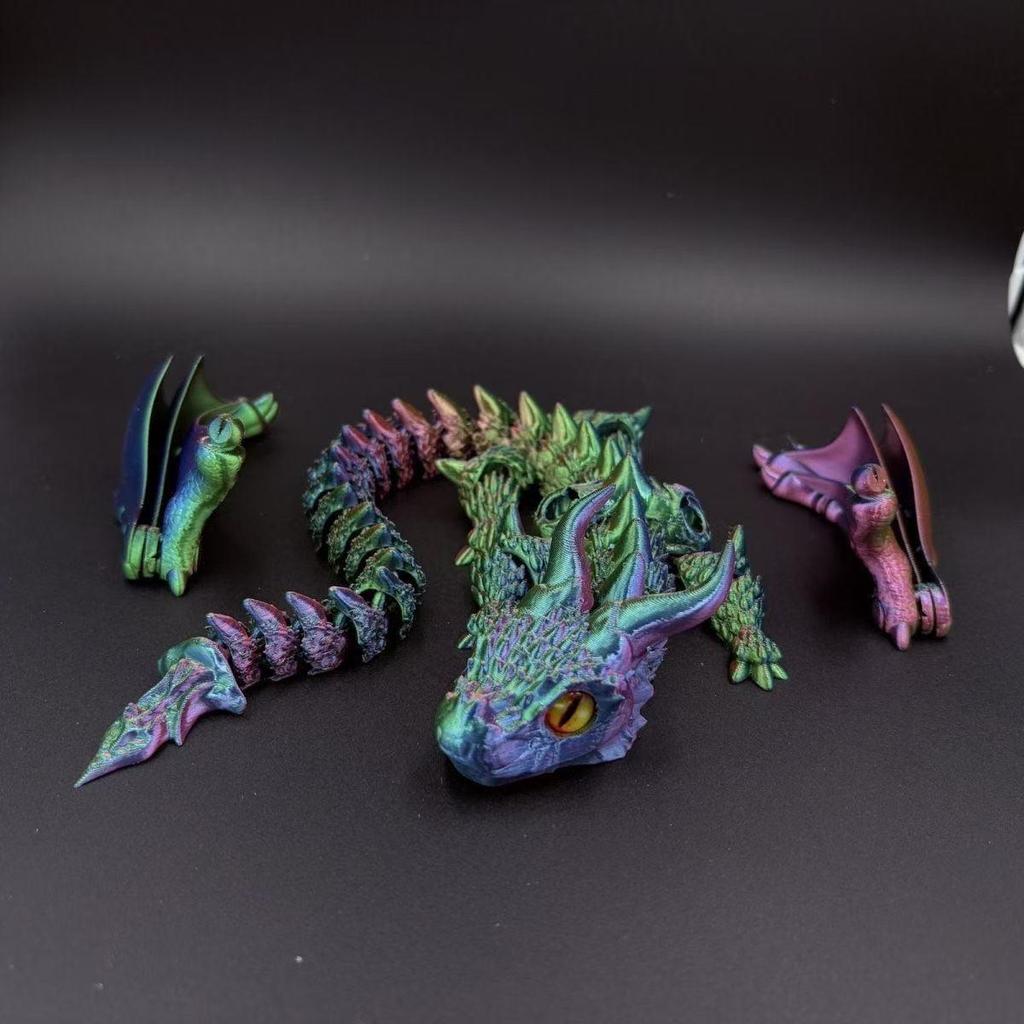 3D Printed Double-Horned Flying Dragon Toy with Flexible Wings and Laser Gradient