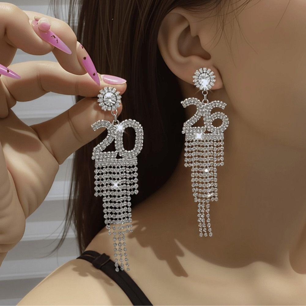 Crystal Jewelry 2026 Stud Earrings Aesthetic Rhinestone Earrings New Year Earrings Christmas