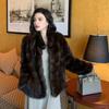 Womens Faux Mink Coat With Stand Collar Thick Winter Warm Mid-Length Artificial Fur Jacket Office Elegant Style