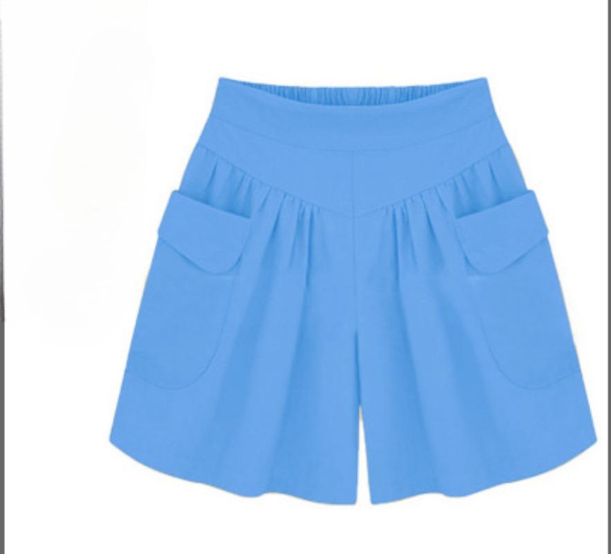 Damesmode zomer losse casual shorts elastische taille strandshorts effen kleur ademende broek met wijde pijpen