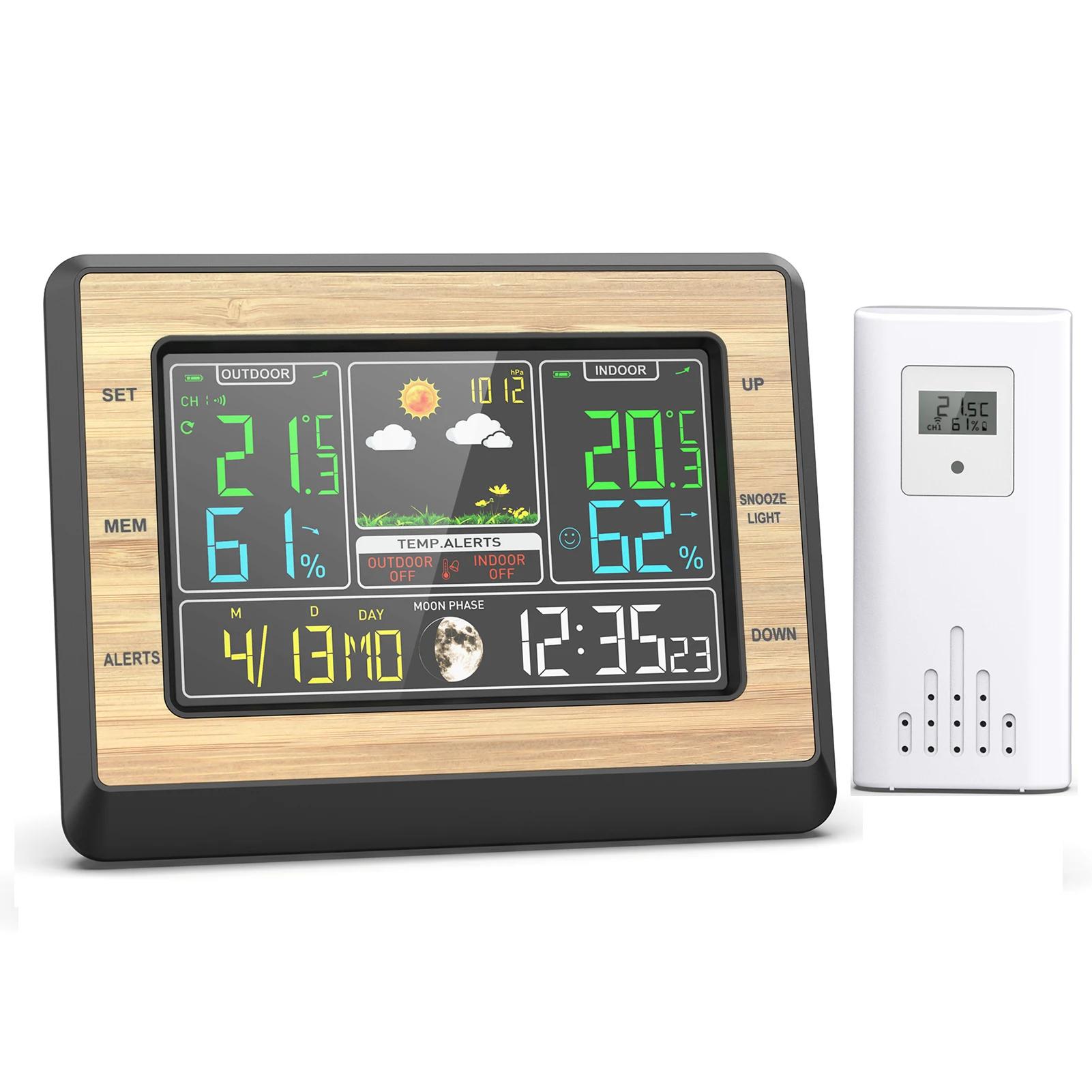 

Wireless Weather Station Indoor Outdoor Thermometer 6 Inch Color Screen Digital Weather Thermometer Weather Forecast Temperature білий