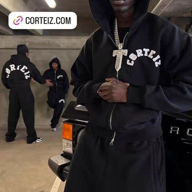 Conjunto de sudadera y chaqueta estilo hip hop con bordado de Corteiz