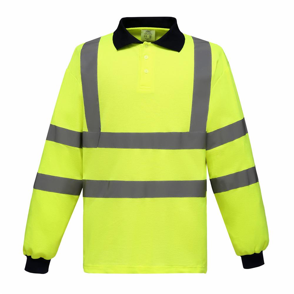 High-Visibility Reflective Long Sleeve Polo Shirt for Night Traffic & Construction Fluorescent Yellow S
