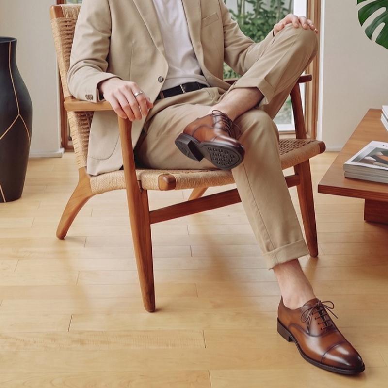 High Quality Oxford Dress Shoes Men Genuine Cow Leather Suit Shoes Lift Brogues Wedding Formal Elevator Shoes
