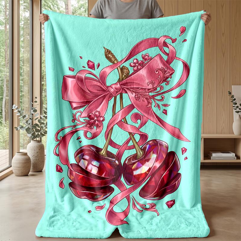 Cherries and Leopard Butterflies Blanket Personalized Name Flannel Blanket Soft Cozy Plush Throw for Sofa Bed Lightweight Home Decor