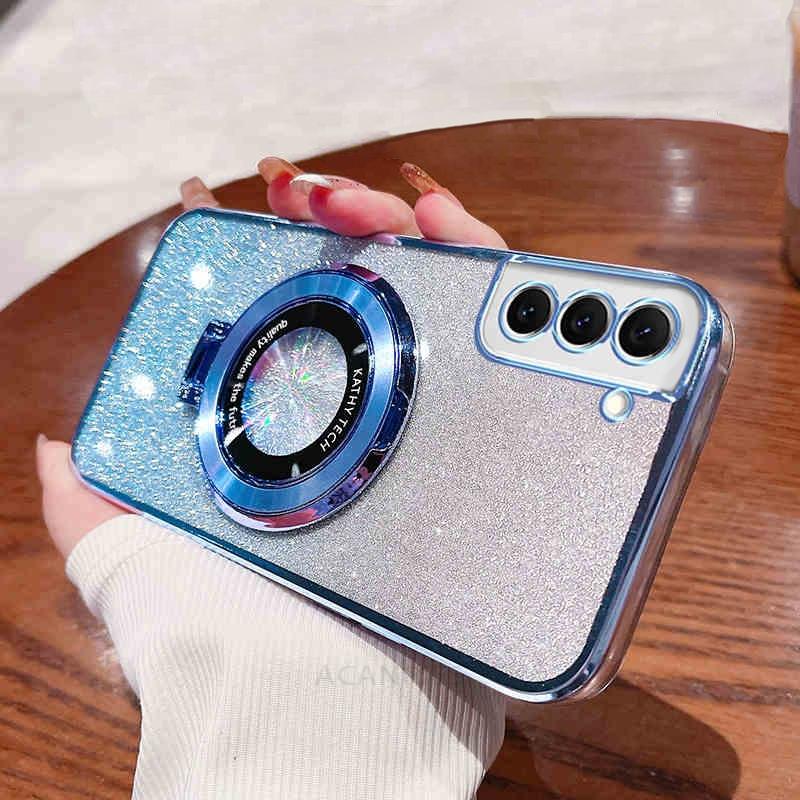A 52 53 23 13 33 52 73 Glitter Plating Holder Silicone Case For Samsung Galaxy A52 A53 A13 A23 A33 A73 A32 A72 4g 5g Stand Cover