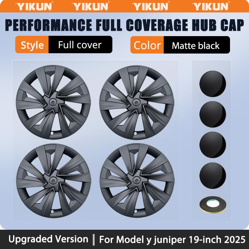 

4PCS Hub Cap Performance Replacement Wheel Cover Crossflow Caps Full Rim Accessories for Tesla Model Y Juniper 19 Inch 2025 2026 Upgraded version матовый черный