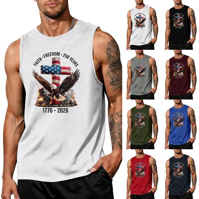 Men's Loose Fit Casual Sleeveless Tank Top Independence Day Graphic Print Muscle Shirt Summer Outdoor Wear