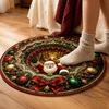 Winter Welcome Mat 3D Christmas Round Rug, Optical Illusion Area Santa Claus Deep Hole Festive Indoor Floor Prints, Non-slip Rug for Entrance