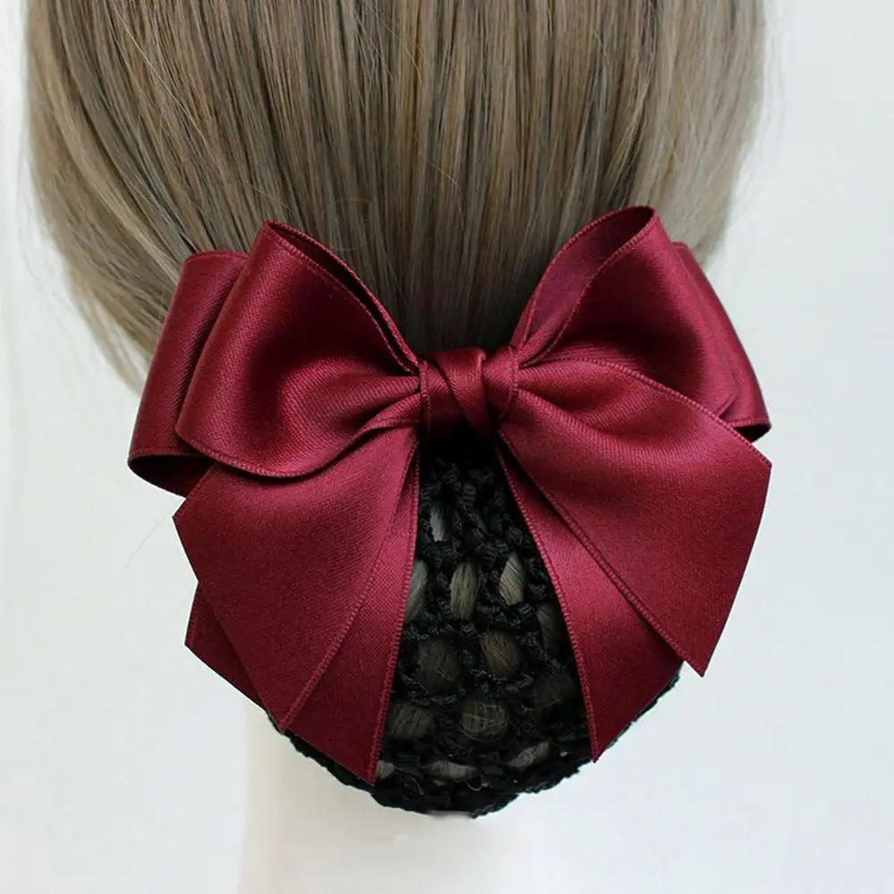 Korean Satin Bow Hairclip With Net Bun Ribbon Hair Bun Cover Headwear Hair Accessories Bowknot Snood Women Hairgrips