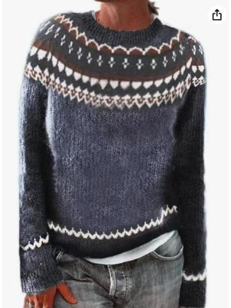 Color Block Round Neck Pullover Women's Fashion Long Sleeve Sweater Luxurious Loose Fit Slimming Versatile Casual Knit Top