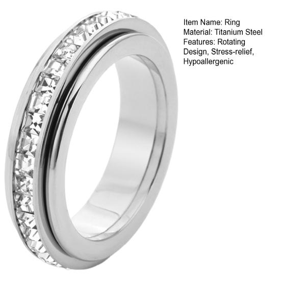 Rotating Rings for Women Men Titanium Steel Fidget Ring with Square Faux Diamonds Hypoallergenic Anxiety Ring Gift for Loved Ones Him Her
