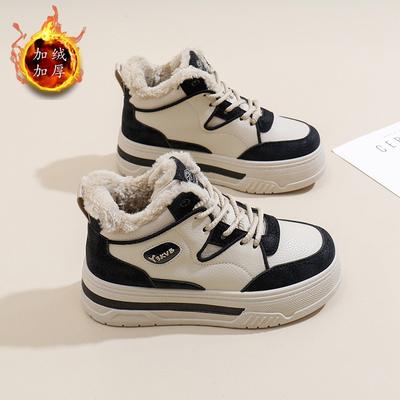 Scarpe alte in pile bianche da donna 2024 inverno nuove scarpe da skateboard termiche ins scarpe casual da studentessa scarpe di cotone da donna M018