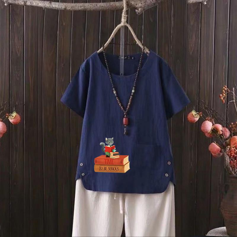 Women's Summer Bestseller, Stylish Daily Free Graphic Tee, Vintage Linen Crew Neck Shirt, Short-sleeved Shirt, Top S-4xl