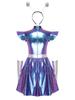 Womens Alien Astronaut Cosplay Dress with Gloves and Hair Loop Set Cutout Neck Metallic Shiny Dress for Halloween Spaced Themed Party