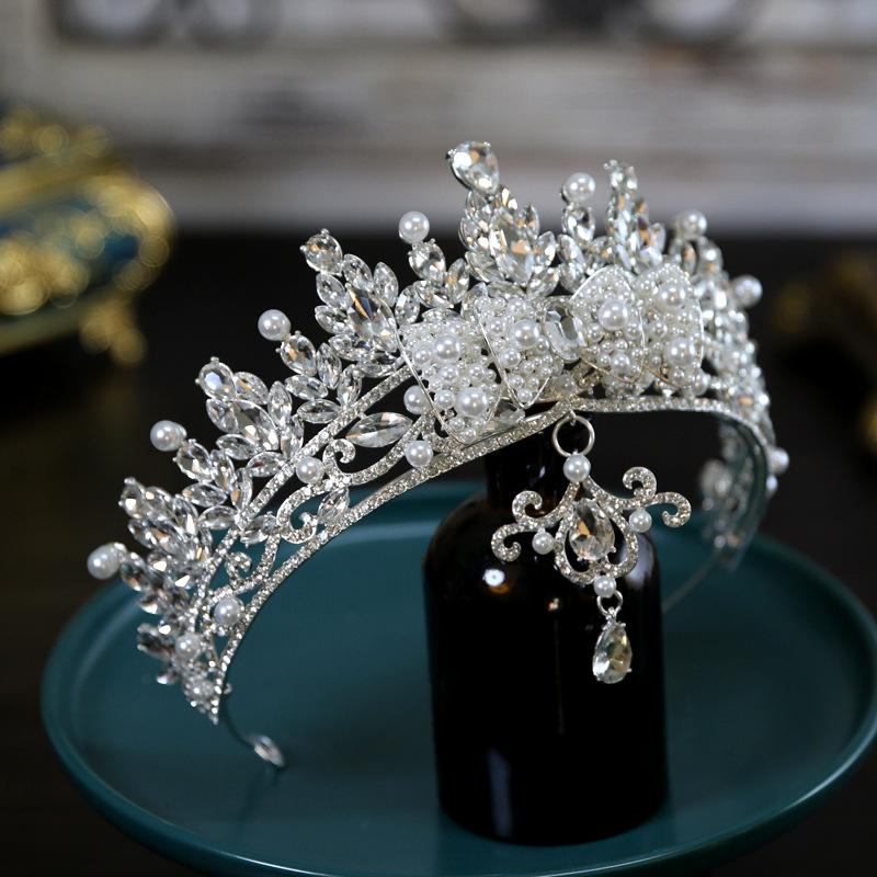 

Pearl New Luxury Bridal Wedding Bow Crown Tiara Crystal Crown Tiara Hair Accessories Main Wedding Accessories