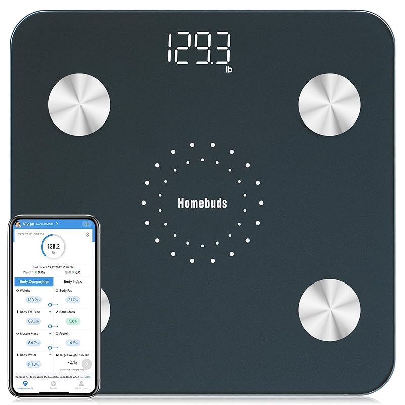 Homebuds Digital Bathroom Scale for Body Weight, Weighing Professional Since 2001, Crystal Clear LED and Step-on, Batteries Included, 400lb/180kg,