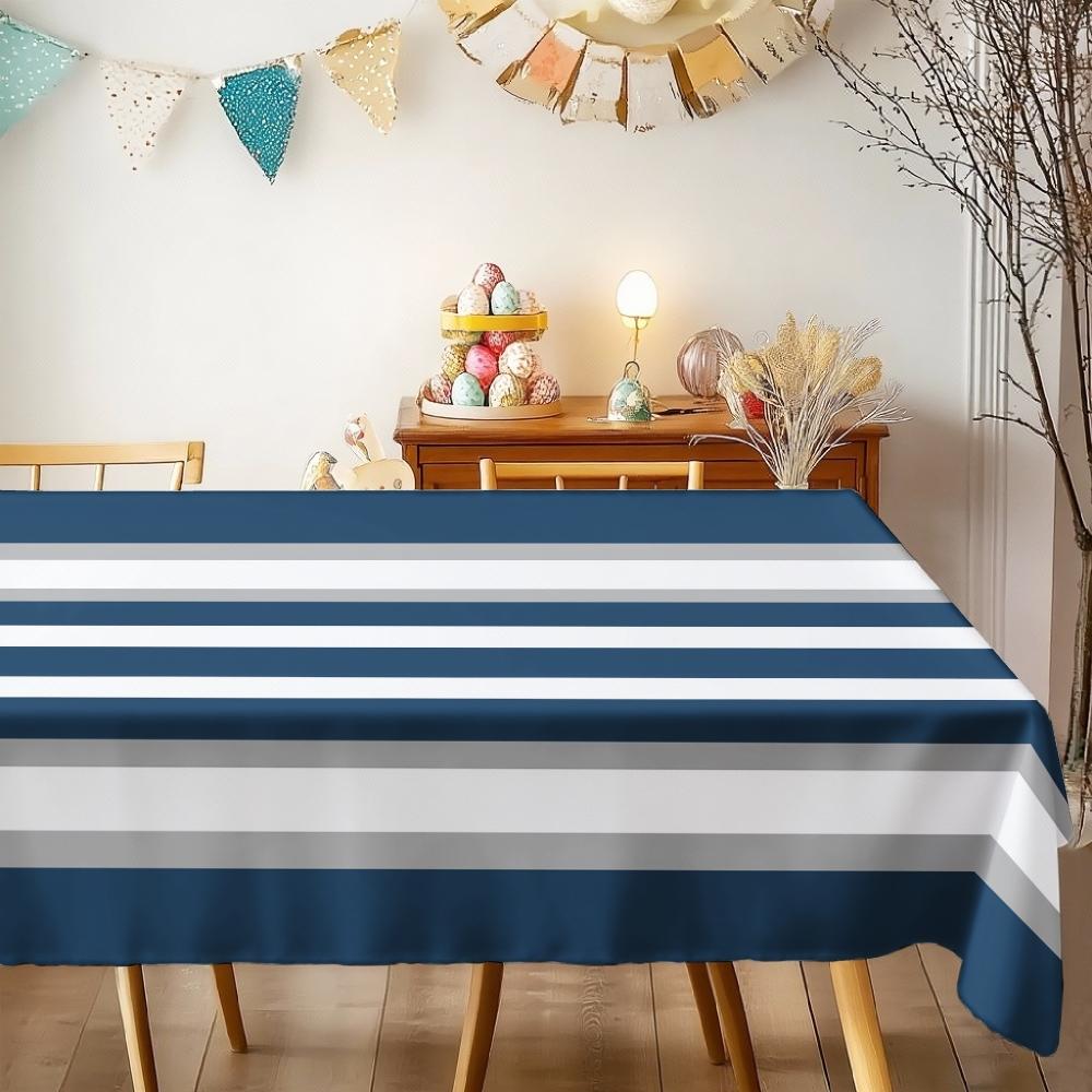 Nautical Stripes Rectangle Table Cloth for Table Decor Kitchen Dining Waterproof Reusable Tablecloth for Table Wedding Party