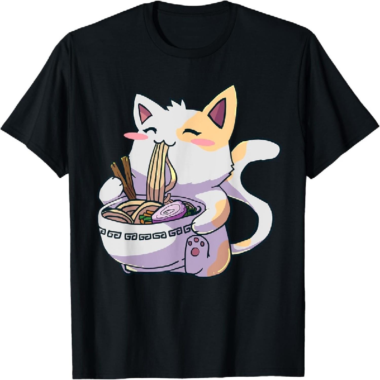 Ramen Cat Kawaii Anime Japanese Kawaii Neko T-Shirt S