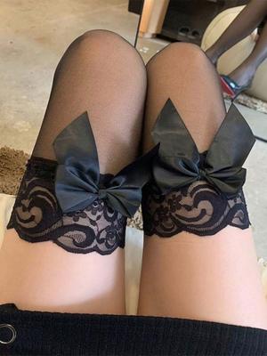 1 Pair Sweet Over Knee Long Socks Women Girls Lolita Lace Bowknot Suspender Stockings Thigh High Elasticity Stockings